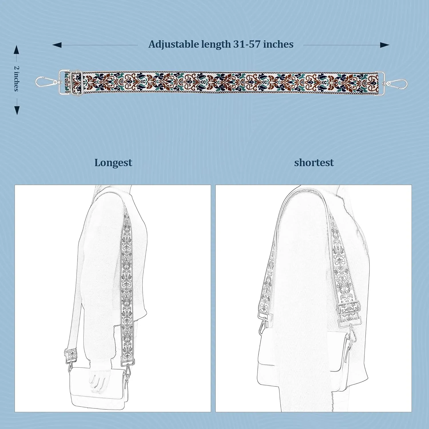 Silver Hardware Purse Strap,Replacement Crossbody Adjustable Shoulder Strap for Handbag Bag