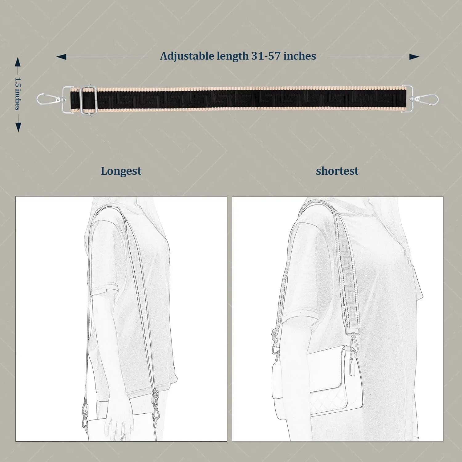 Silver Hardware Purse Strap,Replacement Crossbody Adjustable Shoulder Strap for Handbag Bag