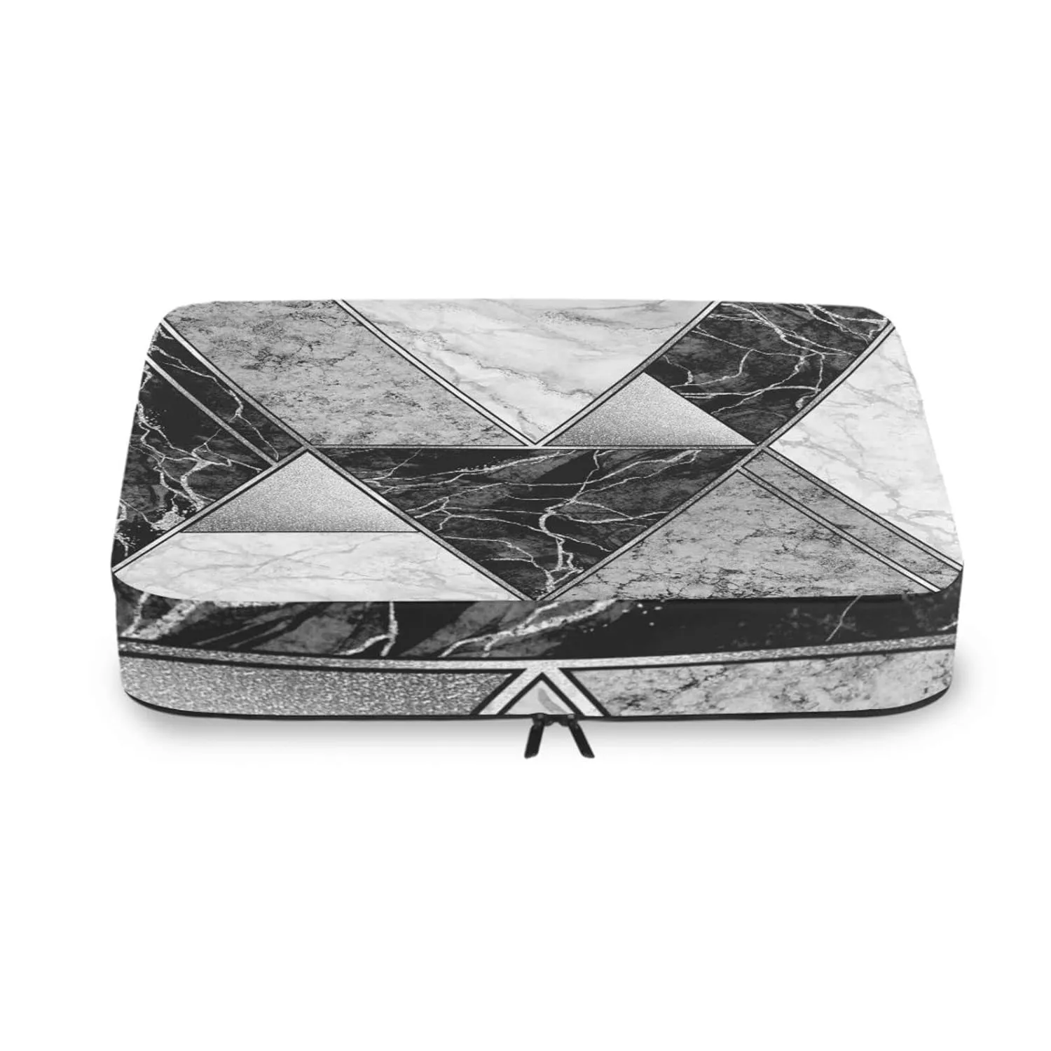 Silver Lines Marble Granite Agate Black Grey Paint Triangle Tile 4 Set Packing Cubes, Travel Packing Organizers, 600D Oxford Cloth Toiletry Storage Bag, Luggage Mesh Bags for Accessories