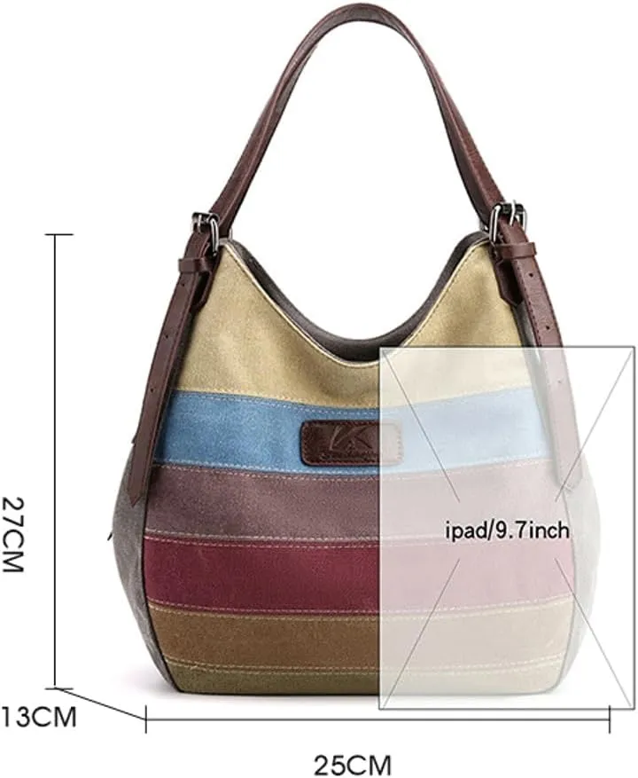 Simple Handbags with Large Capacity Trendy Tote Bags with adjustable strap Casual Stripes Shoulder Bags for Women