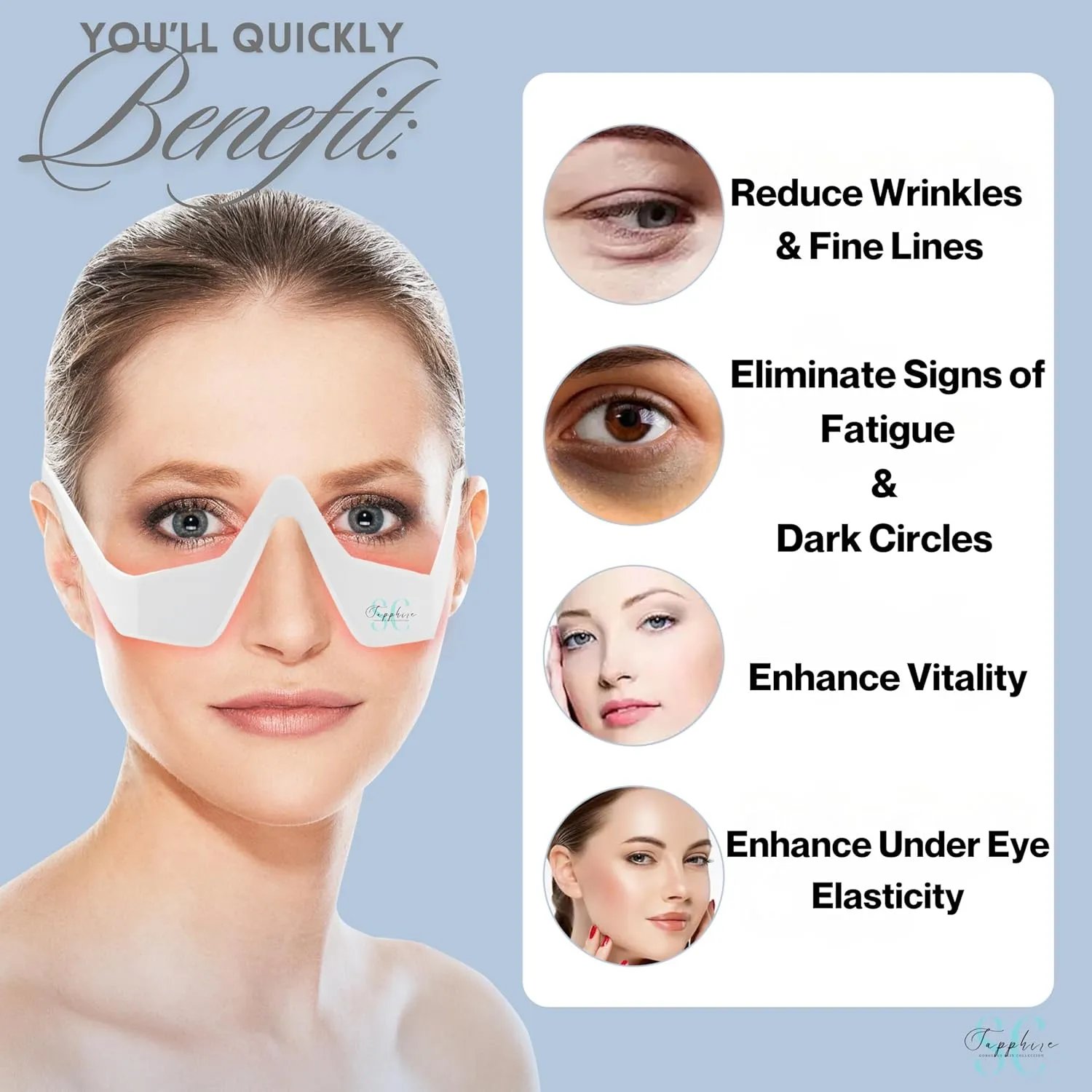 Skin Care Red Light Therapy Glasses Specifically for Dark Circles and Under Eye Bags-Intense Microcurrent Eye Masks for Dark Circles Puffiness-Anti Aging Brightening Glasses (Glasses Only (1-Piece))