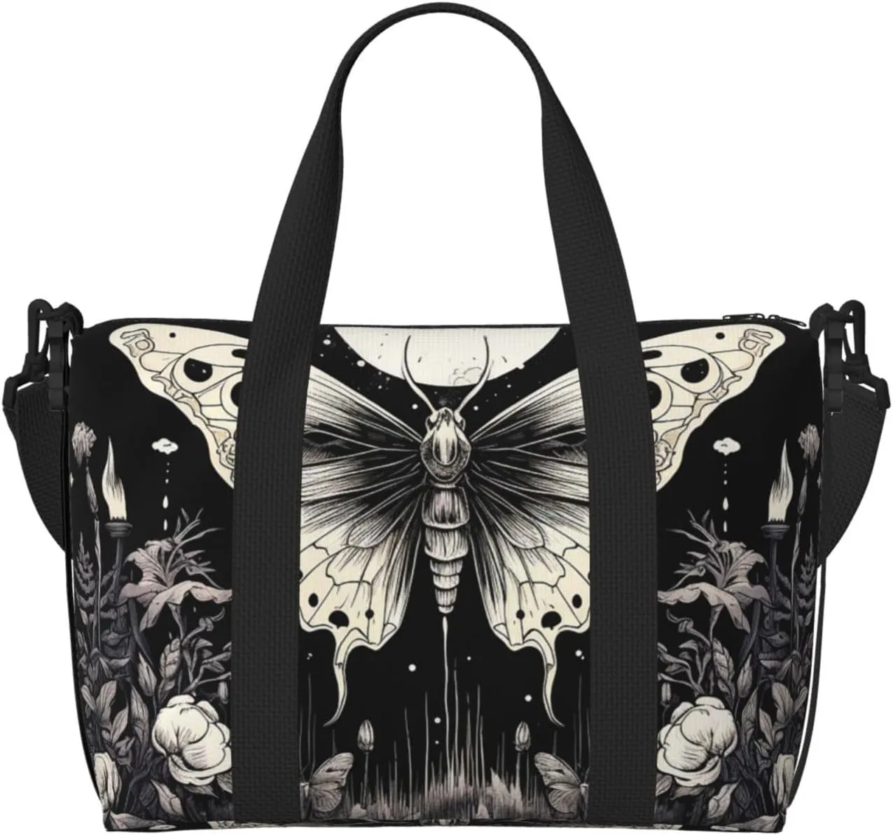Skull Butterfly Gothic Travel Duffel Bag Halloween Carry On Tote Bag for Women Large Shoulder Weekender Overnight Bag Sports Gym Bag