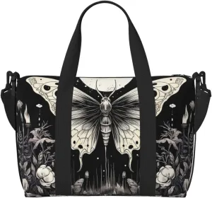 Skull Butterfly Gothic Travel Duffel Bag Halloween Carry On Tote Bag for Women Large Shoulder Weekender Overnight Bag Sports Gym Bag