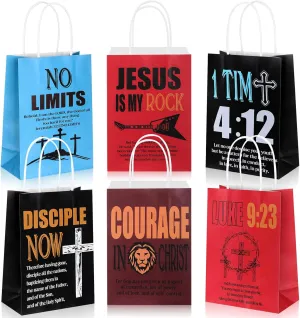 Skyygemm 30 Pcs Christian Gift Bags Bulk Paper Religious Bible Verse Treat Bags with Handles Inspirational Jesus Sunday School Gifts for Church Sunday School Baptism Party Supplies
