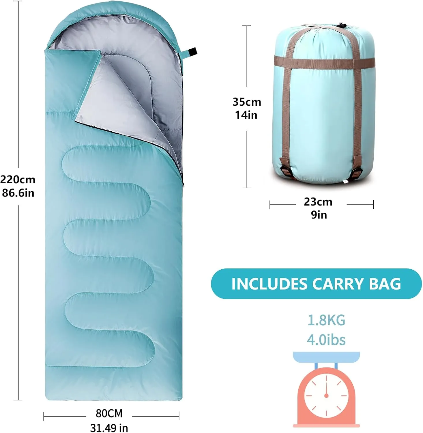 Sleeping Bags for Adults, Teens & Kids - Use for 3-4 Seasons, Warm & Cold Weather - Lightweight,Waterproof, Use for Backpacking, Hiking and Camping