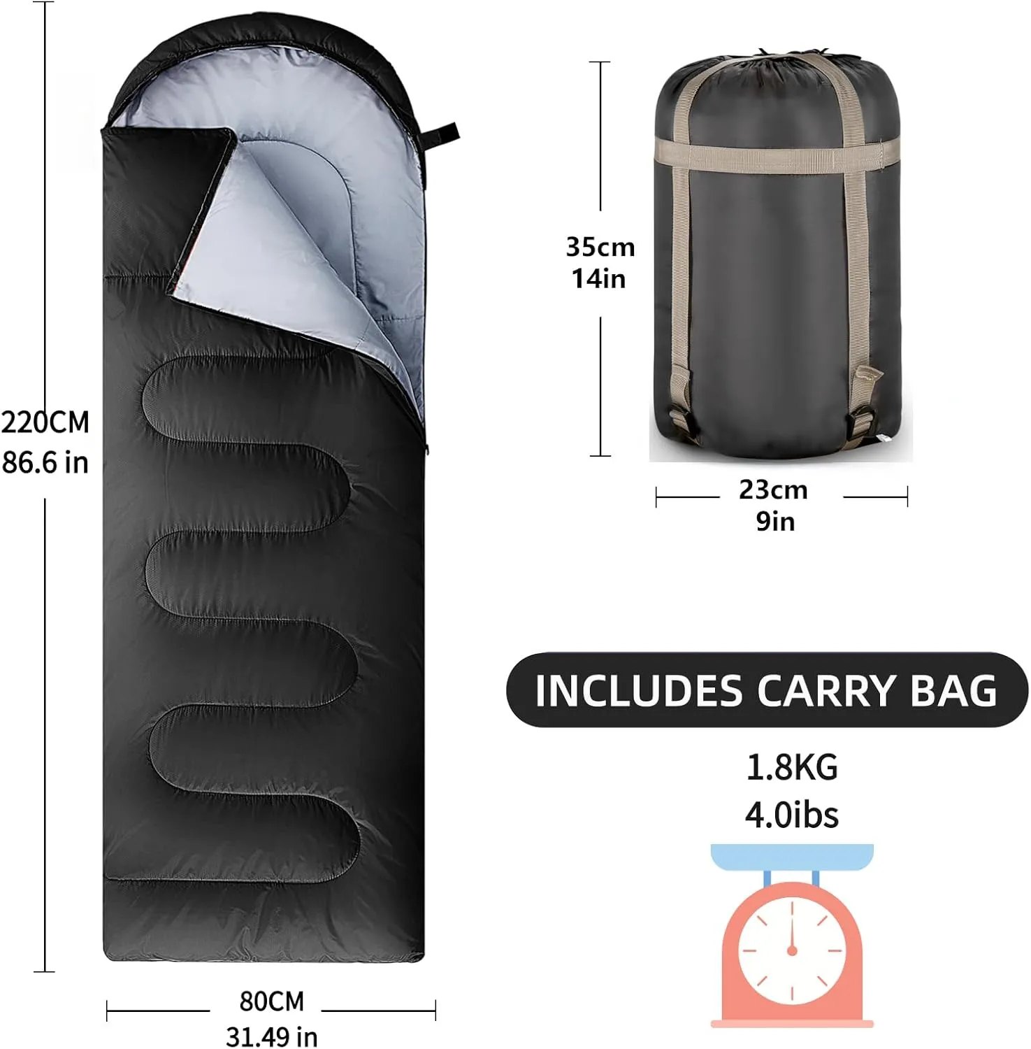 Sleeping Bags for Adults, Teens & Kids - Use for 3-4 Seasons, Warm & Cold Weather - Lightweight,Waterproof, Use for Backpacking, Hiking and Camping