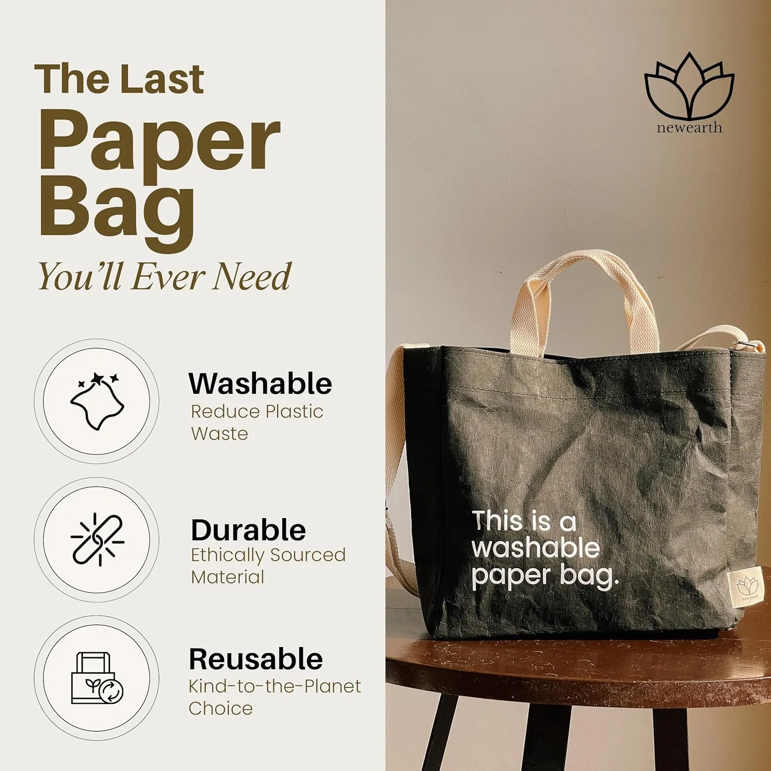 Sling Bags for Women & Men - Eco-Statement Washable Paper Bag, Replaces Single-Use Bags - Lightweight & Durable Crossbody Bag