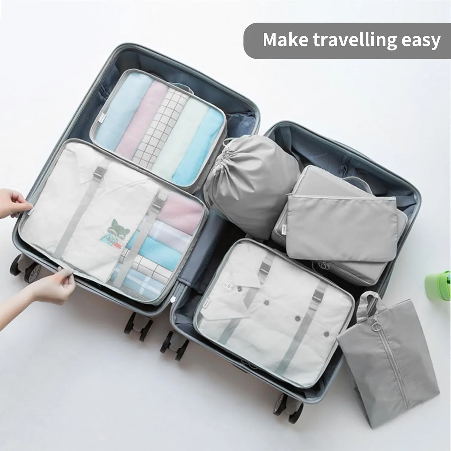 SLMT 10 Set Packing Cubes for Suitcases, Luggage Organizer Bags for Carry On, Travel Bags Organizer for Luggage, Must Have Travel Essentials for Women and Men (Grey)