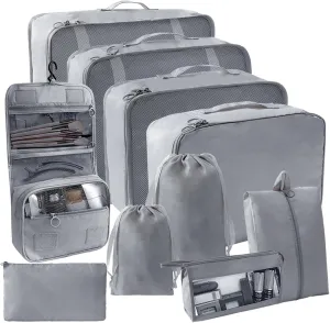 SLMT 10 Set Packing Cubes for Suitcases, Luggage Organizer Bags for Carry On, Travel Bags Organizer for Luggage, Must Have Travel Essentials for Women and Men (Grey)