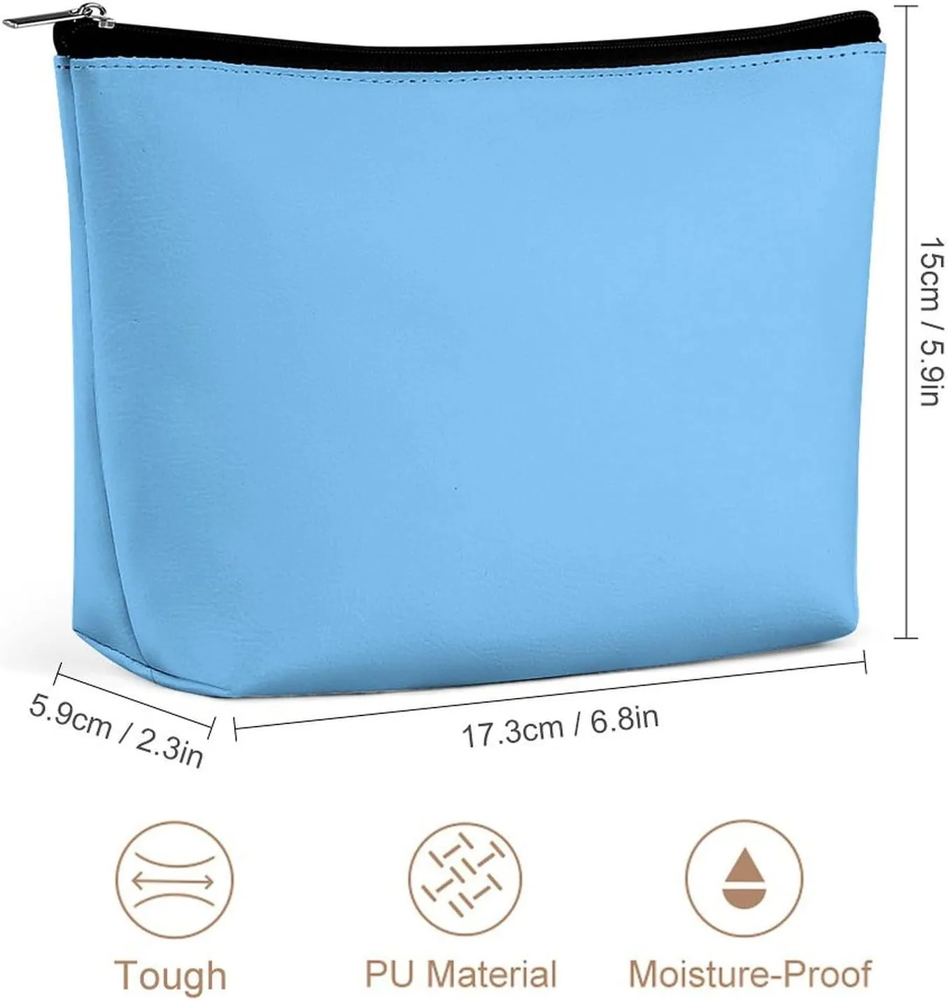 Small Cosmetic Bag, Blue Solid Colors Makeup Bags Elegant Roomy Pouch for Women,Travel Toiletry Accessories Organizer