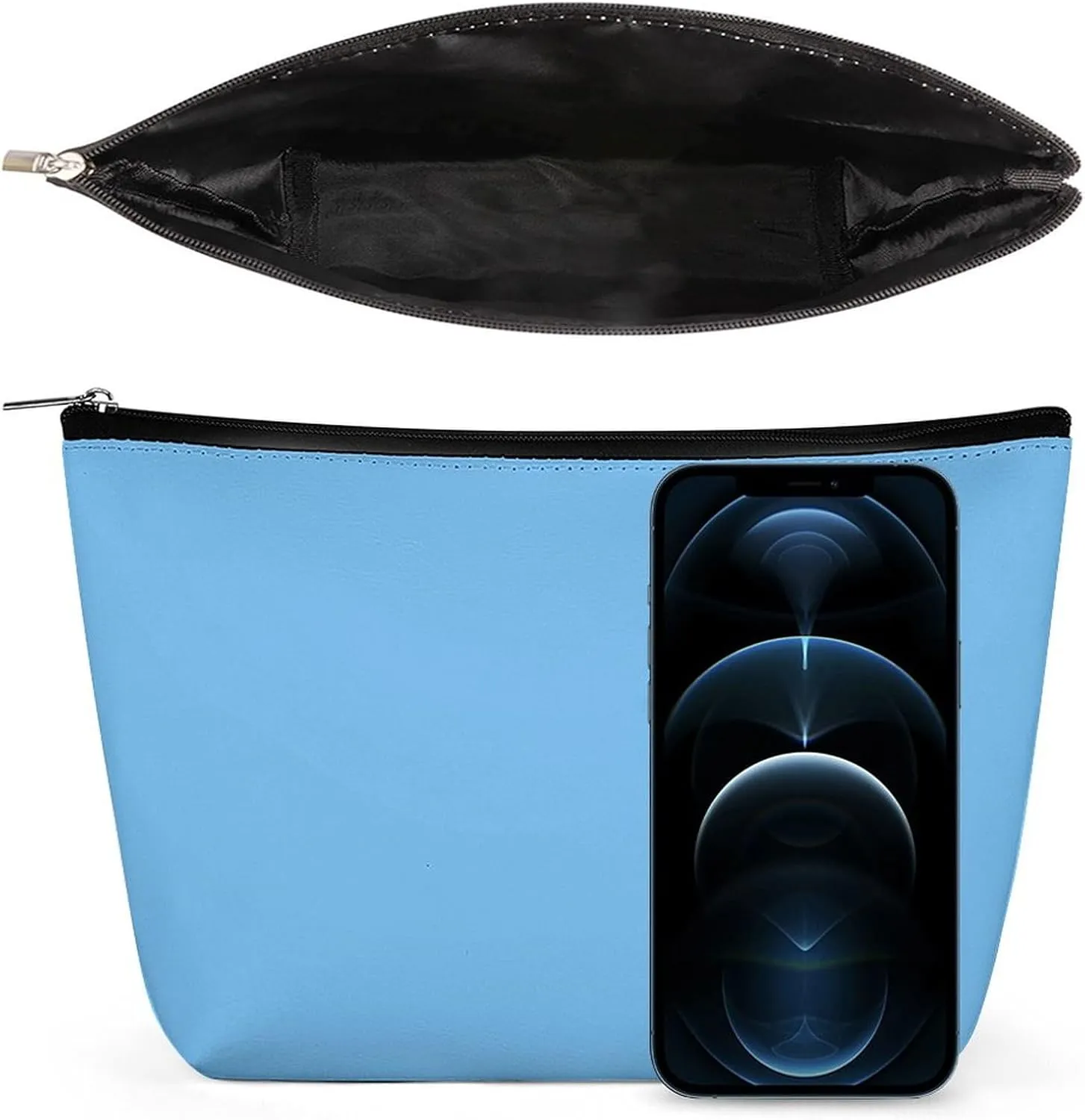 Small Cosmetic Bag, Blue Solid Colors Makeup Bags Elegant Roomy Pouch for Women,Travel Toiletry Accessories Organizer