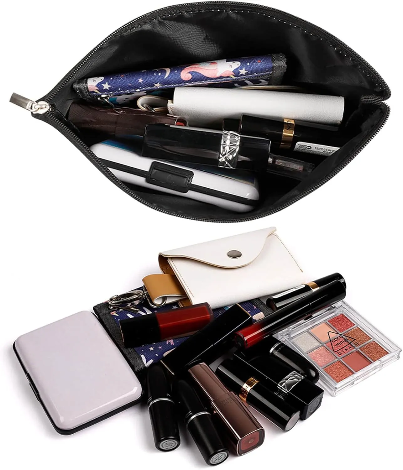 Small Cosmetic Bag, Blue Solid Colors Makeup Bags Elegant Roomy Pouch for Women,Travel Toiletry Accessories Organizer