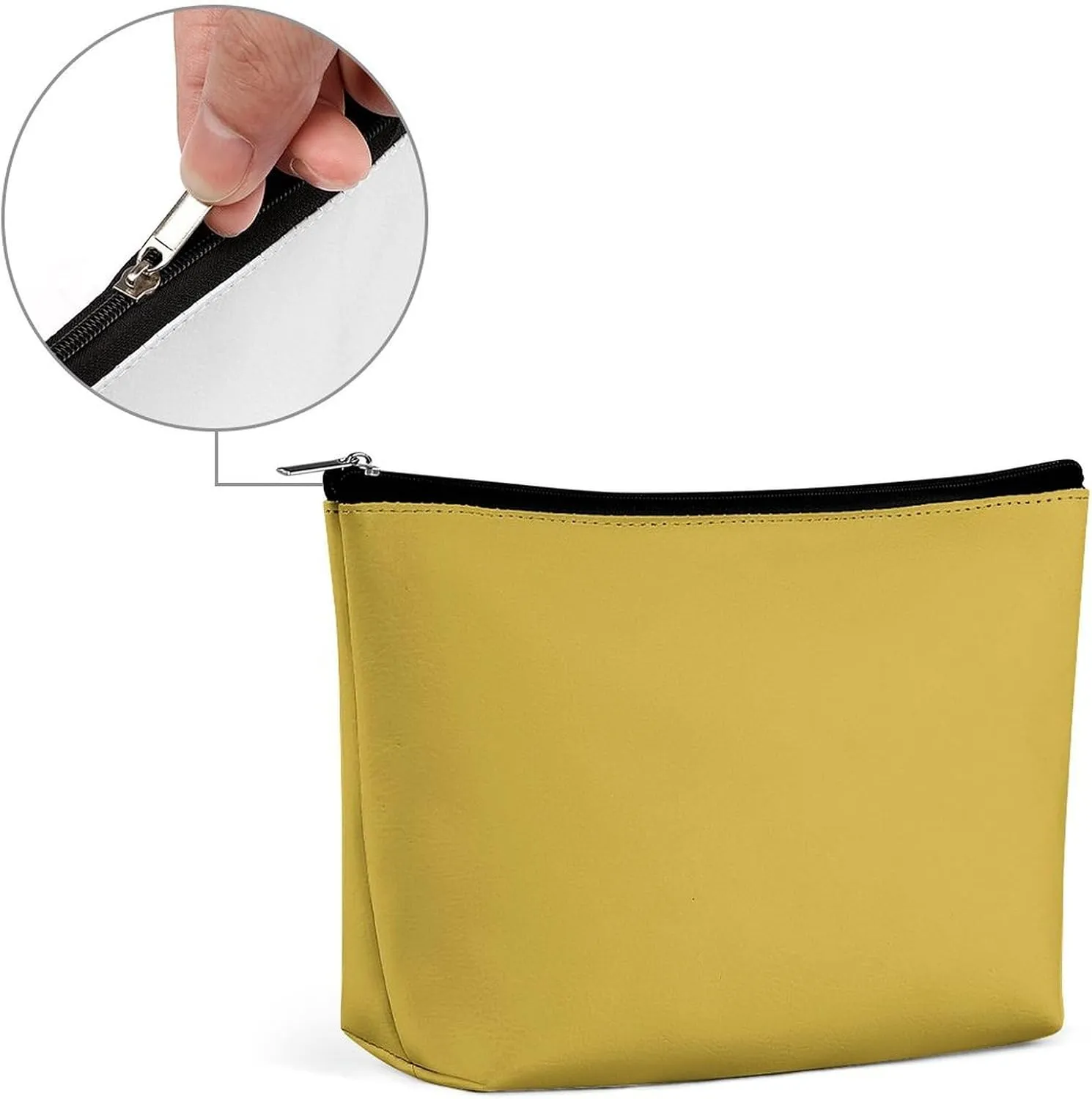 Small Cosmetic Bag, Mustard Yellow Solid Color Makeup Bags Elegant Roomy Pouch for Women,Travel Toiletry Accessories Organizer