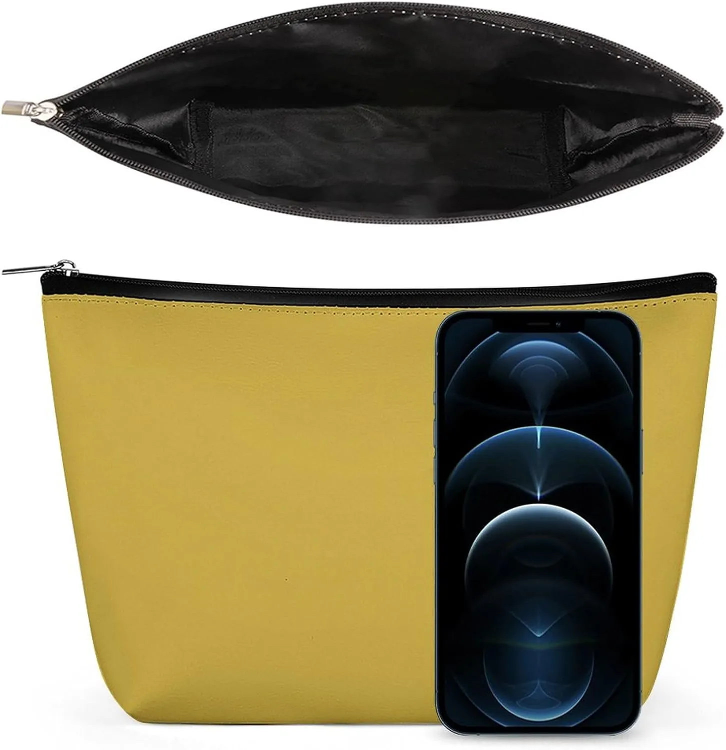 Small Cosmetic Bag, Mustard Yellow Solid Color Makeup Bags Elegant Roomy Pouch for Women,Travel Toiletry Accessories Organizer