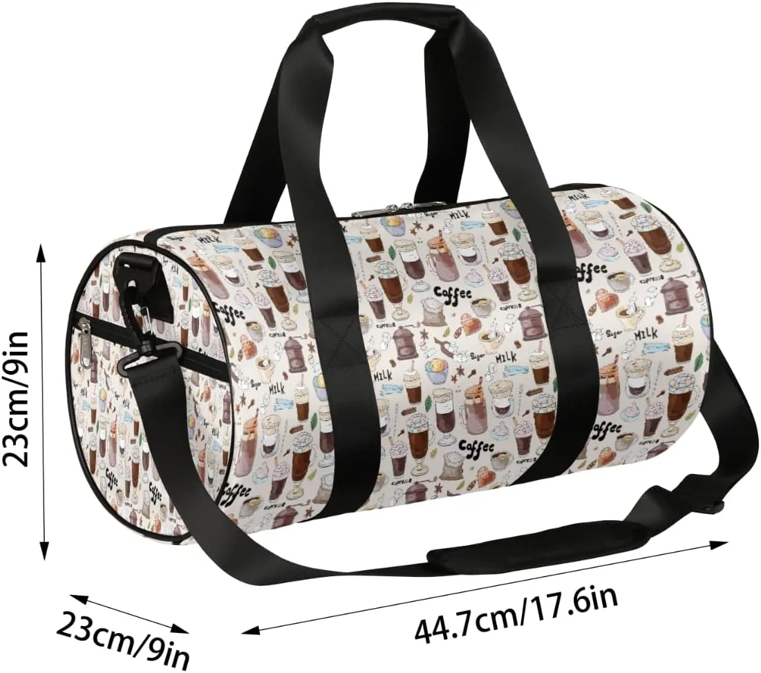 Small Gym Duffel Bags 17.8×9×9 Milk Sugar Coffee Gym Bag for Men Women Overnight Weekender Bag Lightweight Sport Duffle Bag Carry On Gymbag