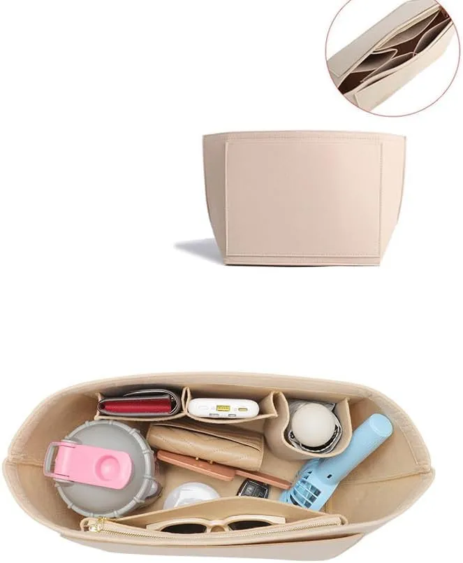 SMART DK Purse Organizer Insert for Longchamp Le Pliage Handbag Insert (beige, L/11 * 6.69 * 9.84in)