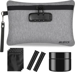 Smell Proof Bags with Lock, Dog-Tested Smell Proof Container,Smell Proof Stash Box,Smell Proof Pouch, Odor Proof Travel Storage Bags, Money Safe Bag, Smell Proof Bag with Odor Proof Jar (Grey)