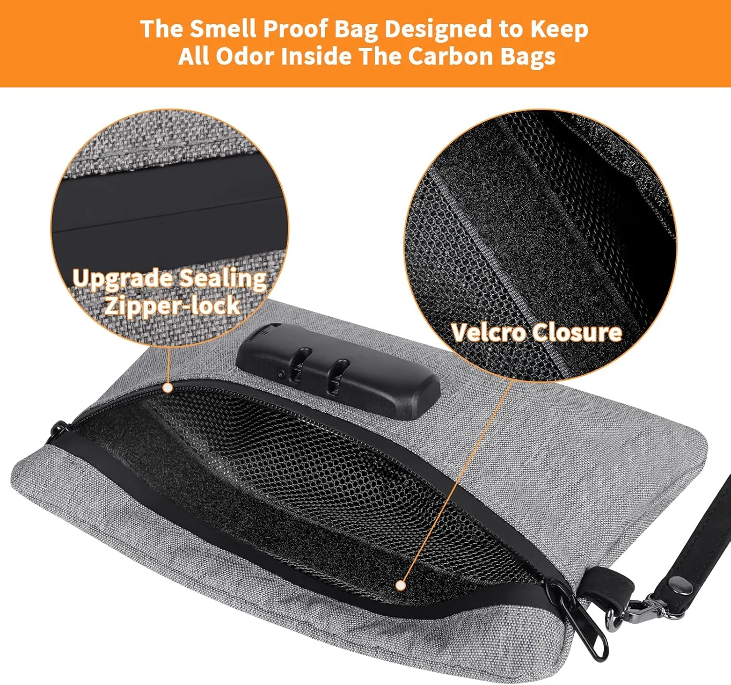 Smell Proof Bags with Lock, Dog-Tested Smell Proof Container,Smell Proof Stash Box,Smell Proof Pouch, Odor Proof Travel Storage Bags, Money Safe Bag, Smell Proof Bag with Odor Proof Jar (Grey)