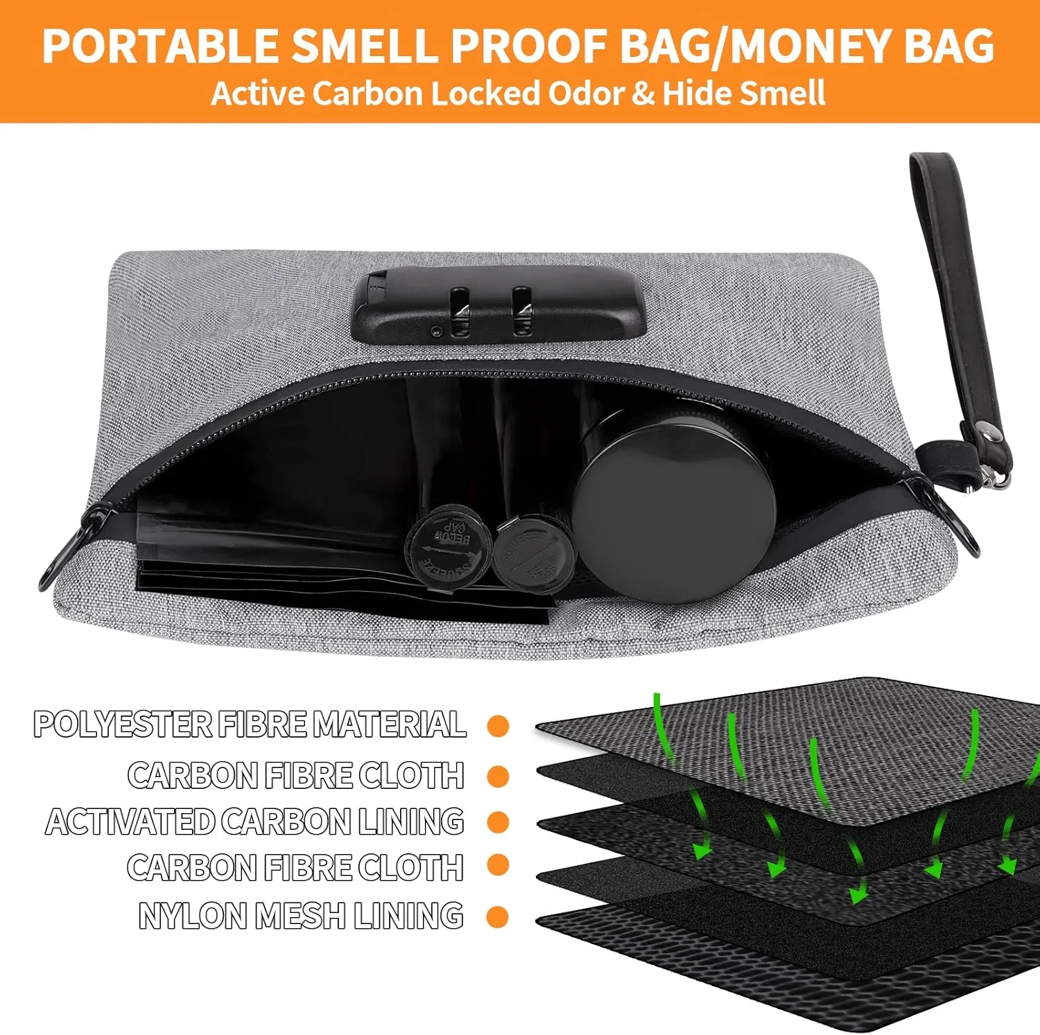Smell Proof Bags with Lock, Dog-Tested Smell Proof Container,Smell Proof Stash Box,Smell Proof Pouch, Odor Proof Travel Storage Bags, Money Safe Bag, Smell Proof Bag with Odor Proof Jar (Grey)