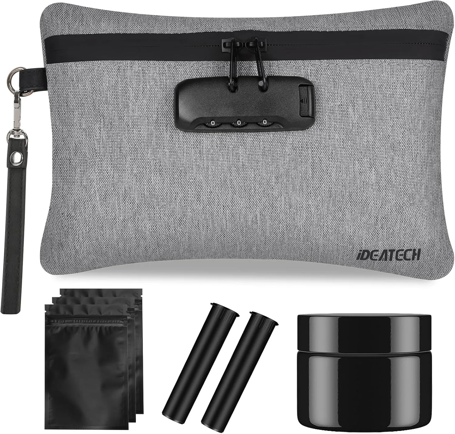 Smell Proof Bags with Lock, Dog-Tested Smell Proof Container,Smell Proof Stash Box,Smell Proof Pouch, Odor Proof Travel Storage Bags, Money Safe Bag, Smell Proof Bag with Odor Proof Jar (Grey)