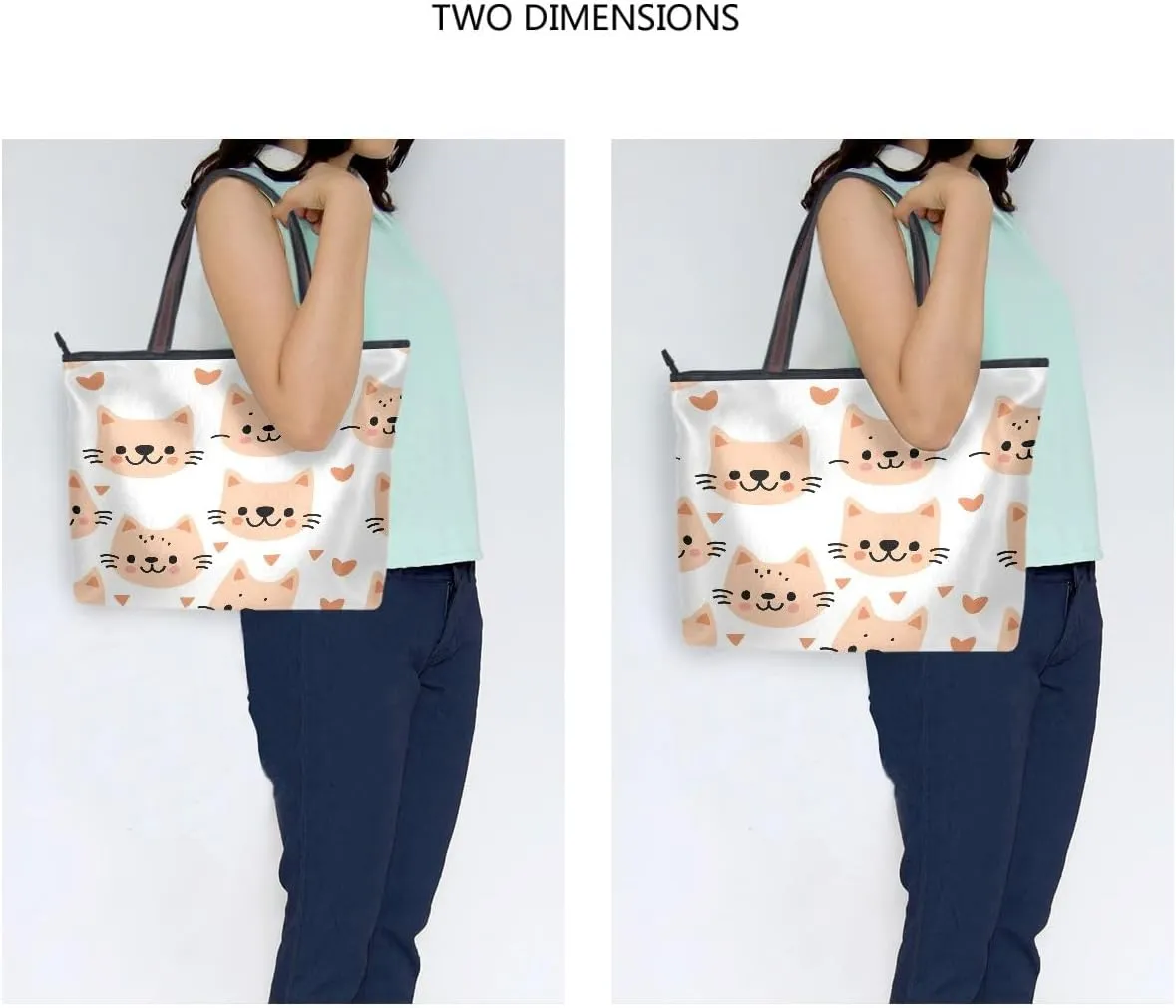 Smile Cat Heart Shoulder Bags Large Handle Ladies Handbag