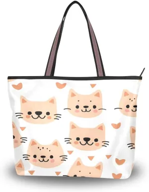 Smile Cat Heart Shoulder Bags Large Handle Ladies Handbag