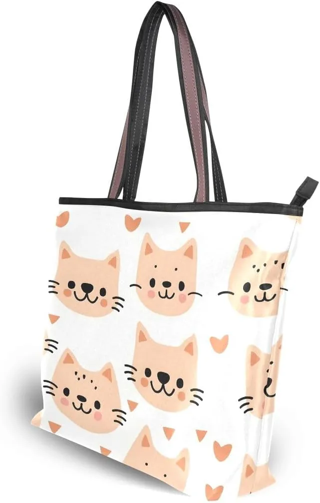 Smile Cat Heart Shoulder Bags Large Handle Ladies Handbag