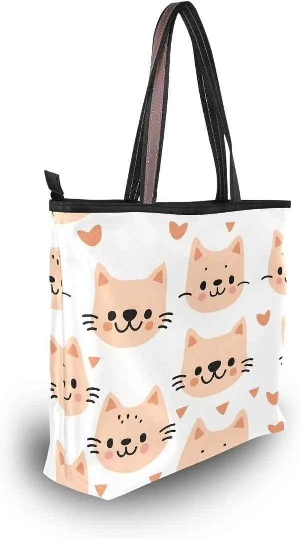 Smile Cat Heart Shoulder Bags Large Handle Ladies Handbag