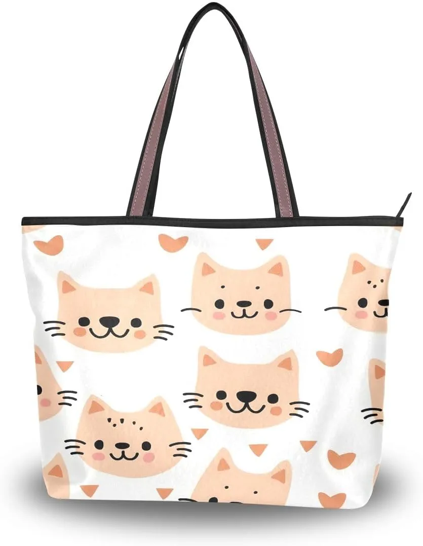 Smile Cat Heart Shoulder Bags Large Handle Ladies Handbag