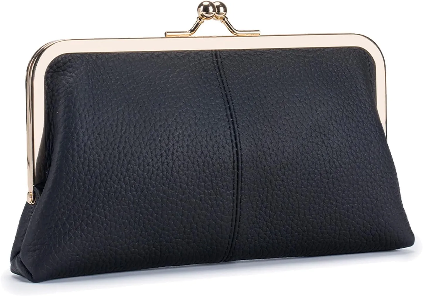 Soft Genuine Leather Wallet for Women Vintage Style Ladies Cell Phone Purse with 8 Card Slots, Kiss-lock Closure
