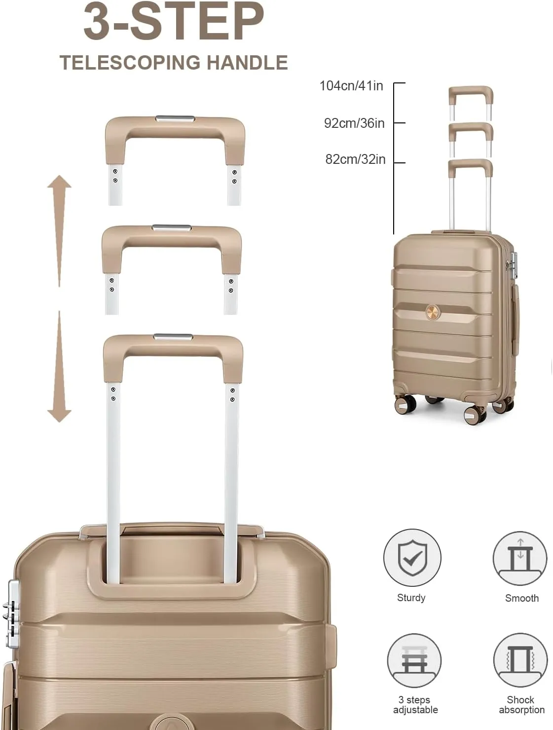 Somago 24 Inch Checked Luggage and Packing Cube Travel Set Hard Shell Lightweight Polypropylene Suitcase with Spinner Wheels TSA Lock,Noble Golden