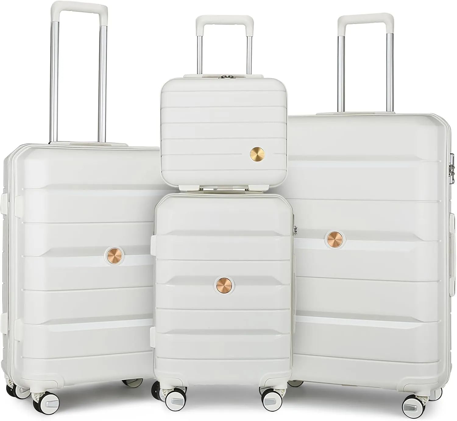 Somago Luggage Sets 4 Piece Lightweight Hardside Polypropylene Travel Suitcases with Double Spinner Wheels and TSA Lock,Creamy White