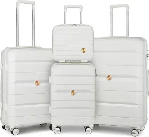 Somago Luggage Sets 4 Piece Lightweight Hardside Polypropylene Travel Suitcases with Double Spinner Wheels and TSA Lock,Creamy White