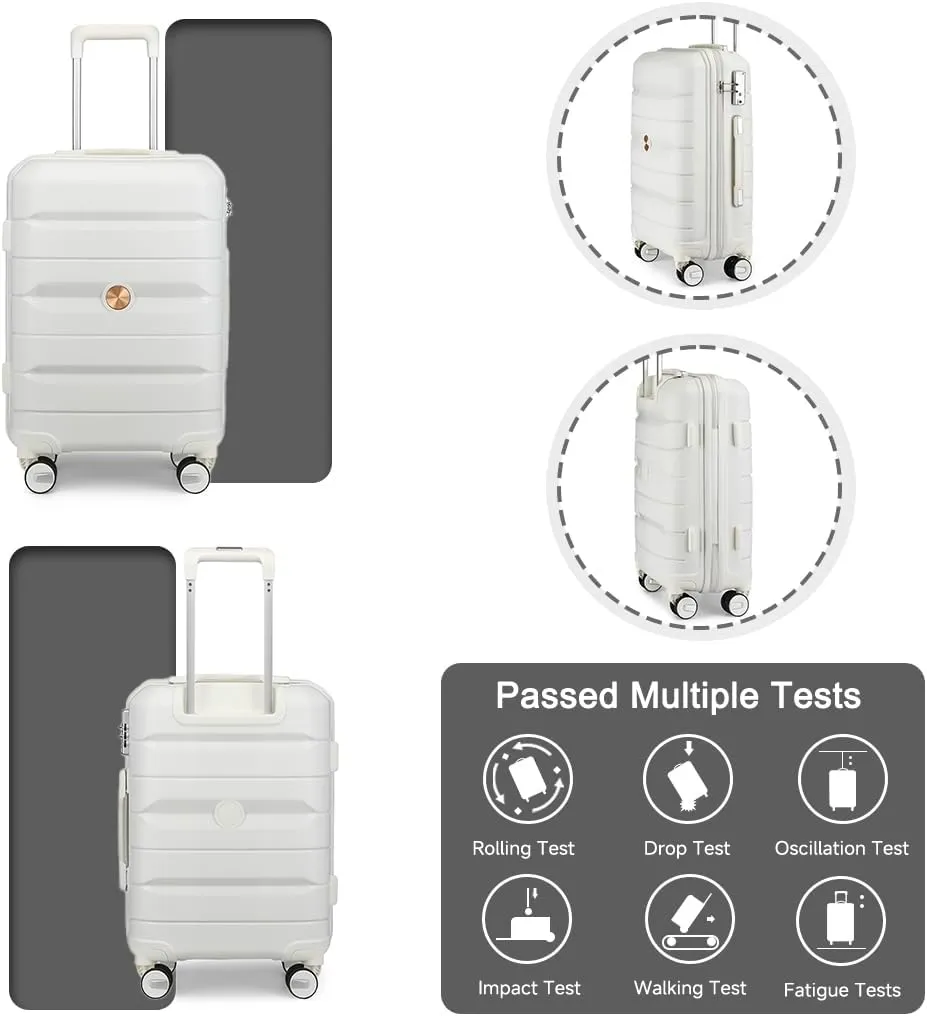 Somago Luggage Sets 4 Piece Lightweight Hardside Polypropylene Travel Suitcases with Double Spinner Wheels and TSA Lock,Creamy White