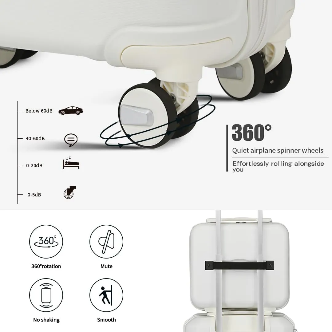 Somago Luggage Sets 4 Piece Lightweight Hardside Polypropylene Travel Suitcases with Double Spinner Wheels and TSA Lock,Creamy White