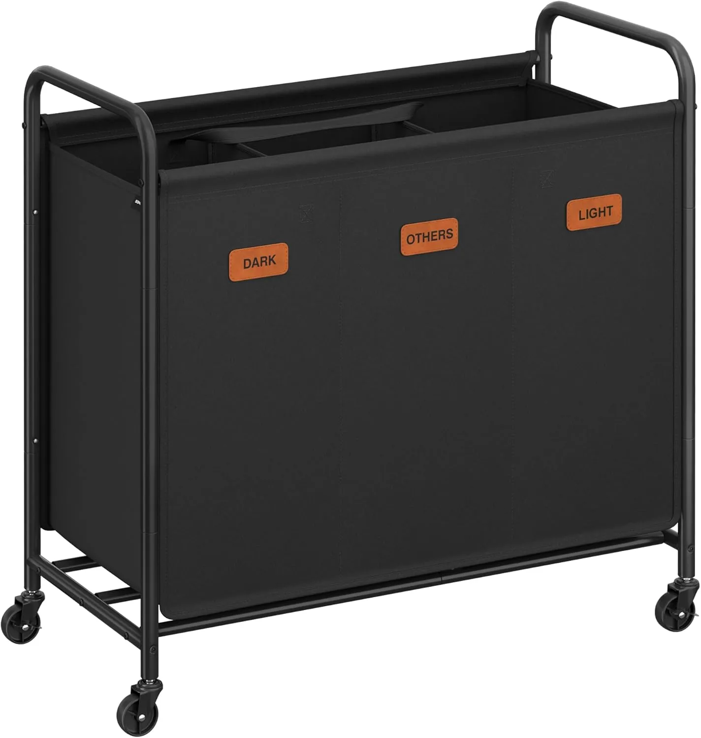 SONGMICS 3-Section Laundry Sorter, Laundry Hamper with Wheels, Rolling Clothes Hamper Cart with Large Capacity and Removable Bags, for Laundry Room, Bedroom, Bathroom, Ink Black URLS330B01