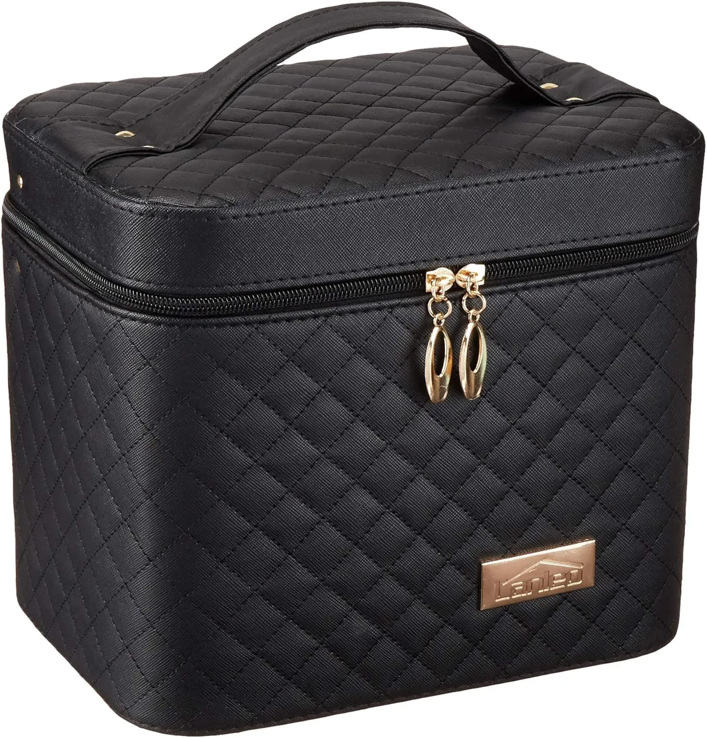 Sooyee Makeup Bag,Makeup Organizer with Mirror,Cosmetic Travel Bag with Fold Tray, Cosmetic Bags for Women Designed To Fit All Cosmetics Professional Makeup Case,Black