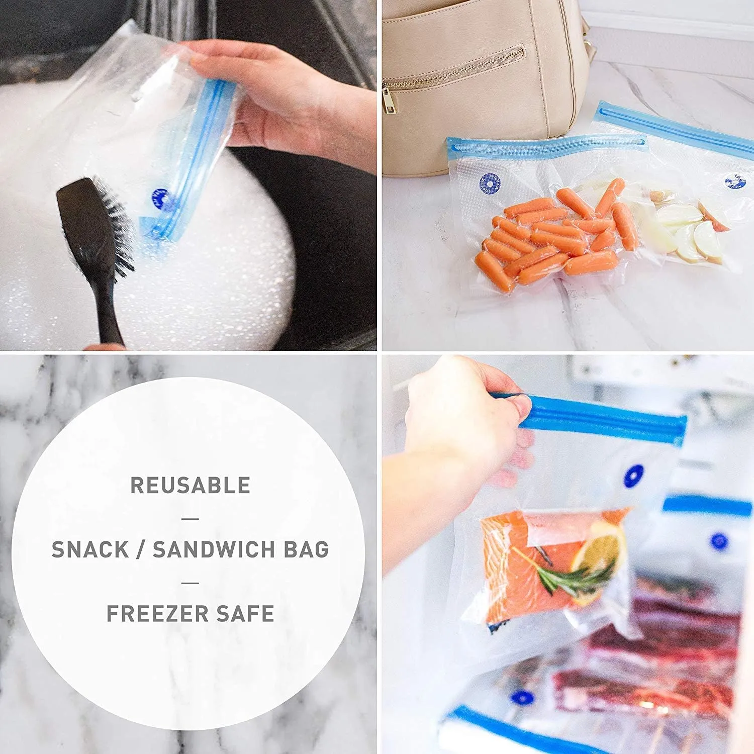 Sous Vide Bags for Joule and Anova Cookers - 15 Reusable BPA-Free Sous Vide Bags with Vacuum Hand Pump in Various Sizes -Vacuum Sealer Bags Food Storage Freezer Safe - Fits Any Sous Vide Machine