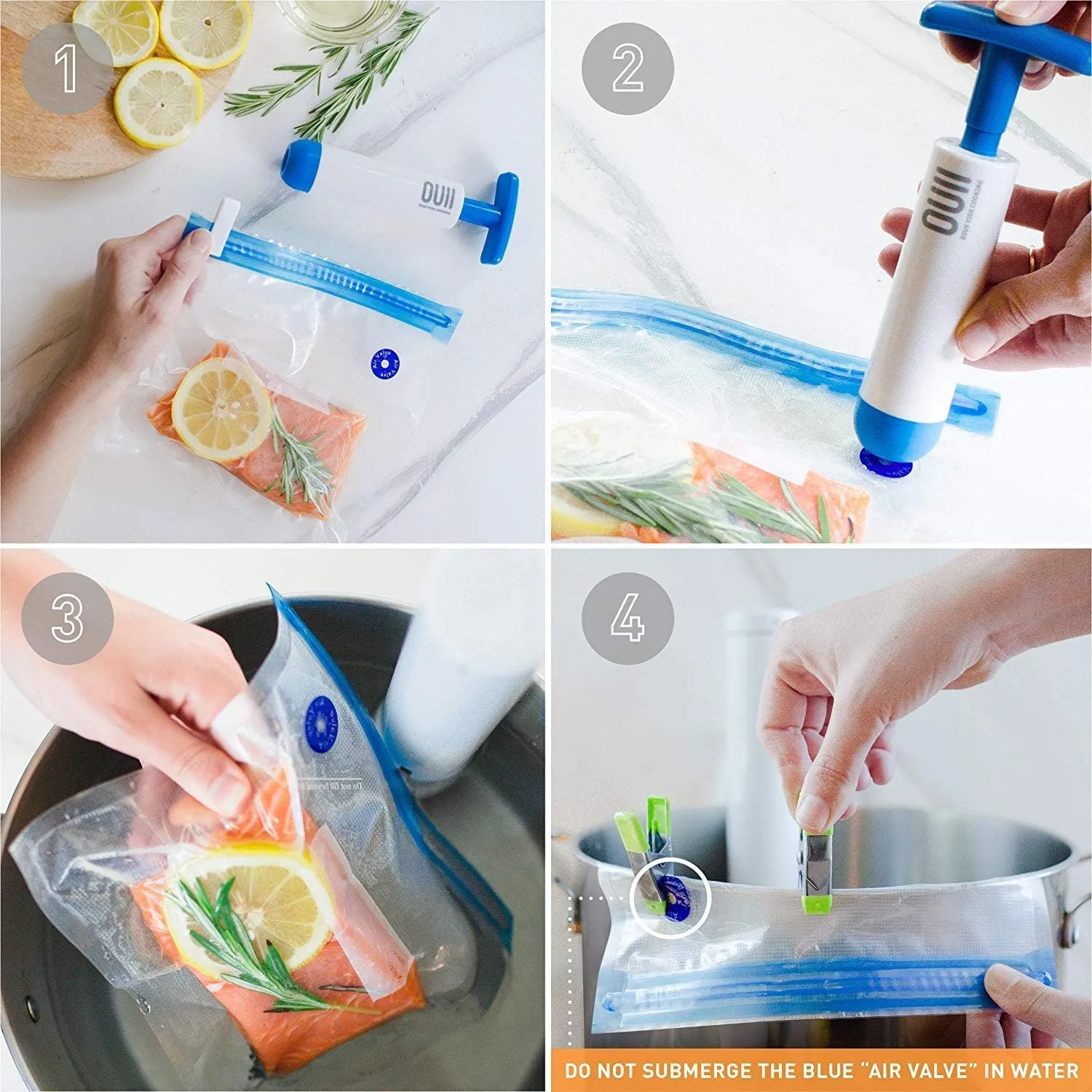 Sous Vide Bags for Joule and Anova Cookers - 15 Reusable BPA-Free Sous Vide Bags with Vacuum Hand Pump in Various Sizes -Vacuum Sealer Bags Food Storage Freezer Safe - Fits Any Sous Vide Machine