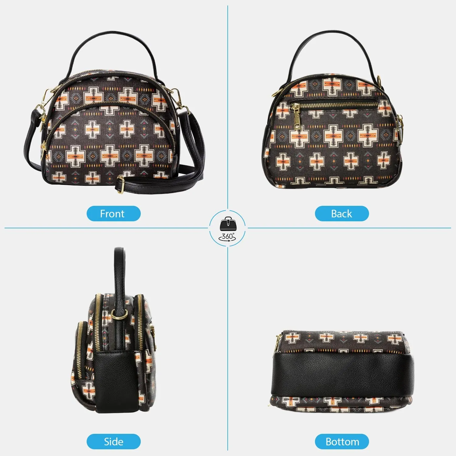 Southwest Crossbody Bags For Women, Handbags, Shoulder Bag, Purse, Pu Leather, With Adjustable Strap