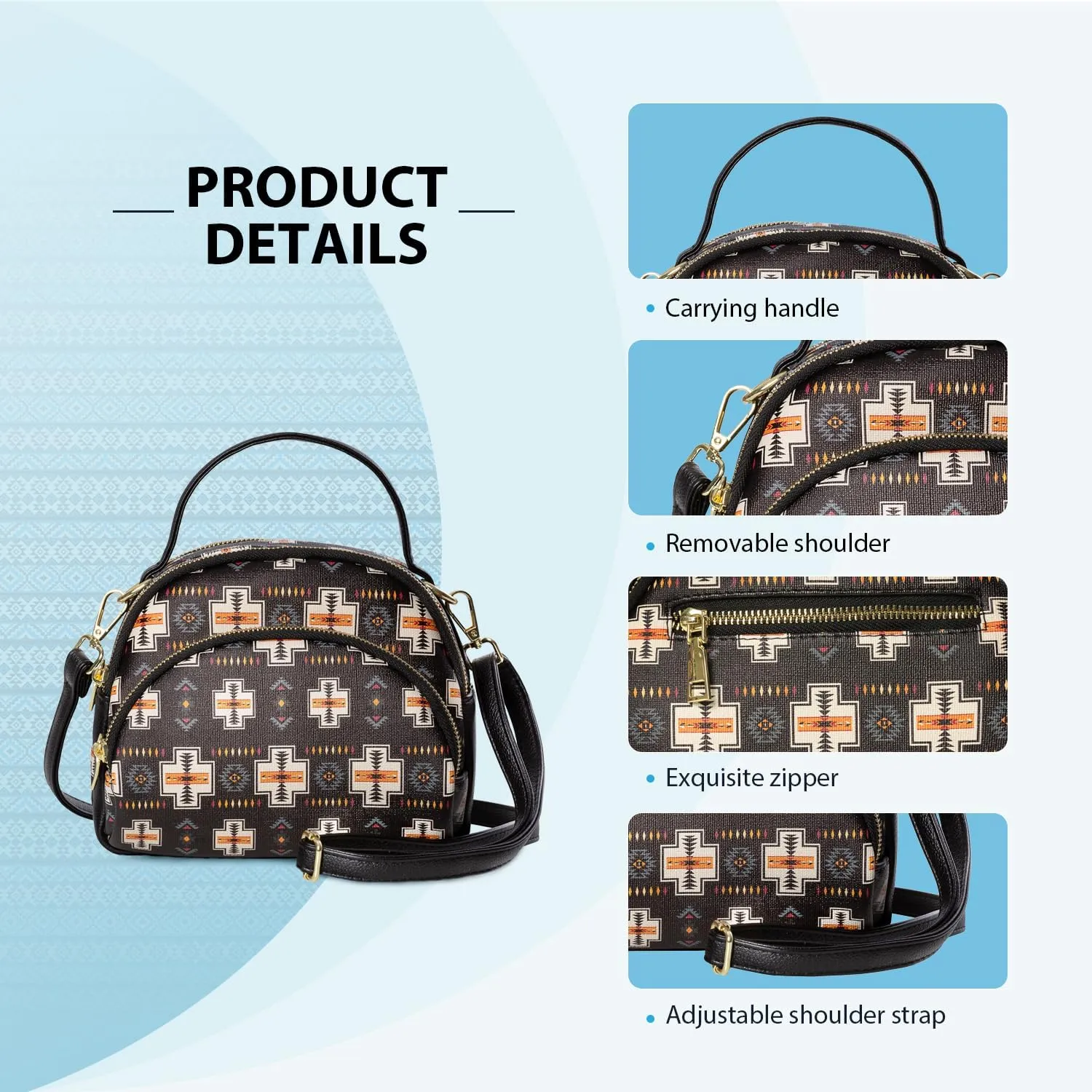 Southwest Crossbody Bags For Women, Handbags, Shoulder Bag, Purse, Pu Leather, With Adjustable Strap