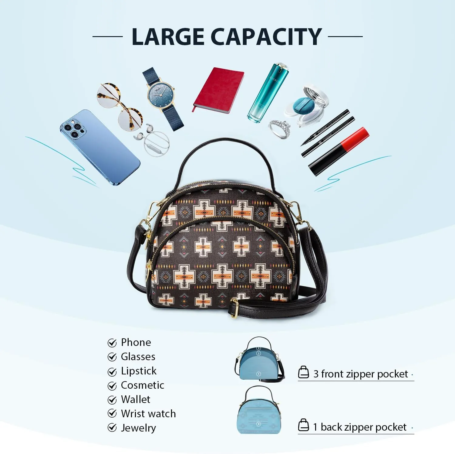 Southwest Crossbody Bags For Women, Handbags, Shoulder Bag, Purse, Pu Leather, With Adjustable Strap