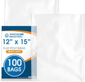 SPARTAN INDUSTRIAL - 12” X 15” (100 Count) 2 Mil Heavy Duty Flat Open End Clear Plastic Poly Bags - For Packaging Electronics, Documents, Sweaters (Bags DO NOT Have Seal & DO NOT Have Prints)