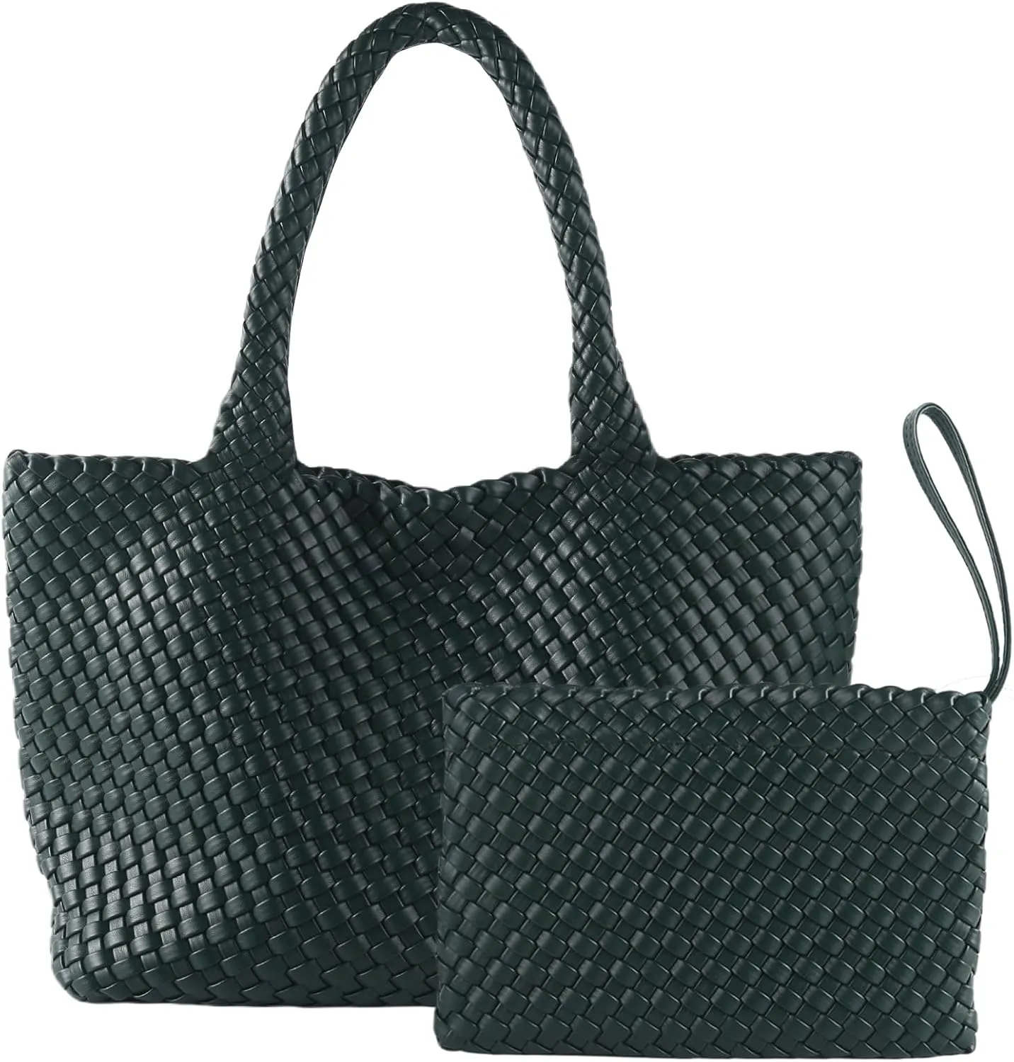 SporGenius Woven Tote Bag for Women, Vegan Leather Beach Bags with Small Purse, Large Travel Top Handle Handbags