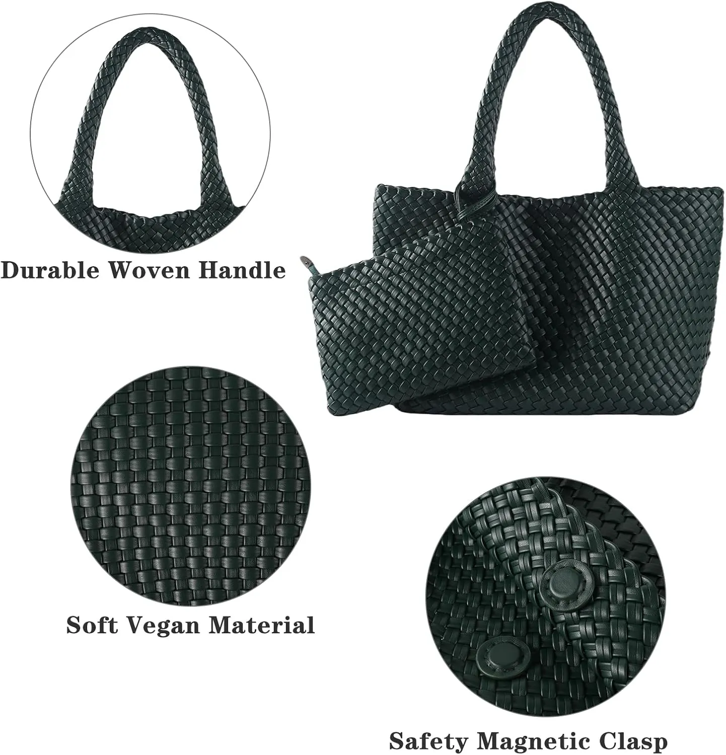 SporGenius Woven Tote Bag for Women, Vegan Leather Beach Bags with Small Purse, Large Travel Top Handle Handbags