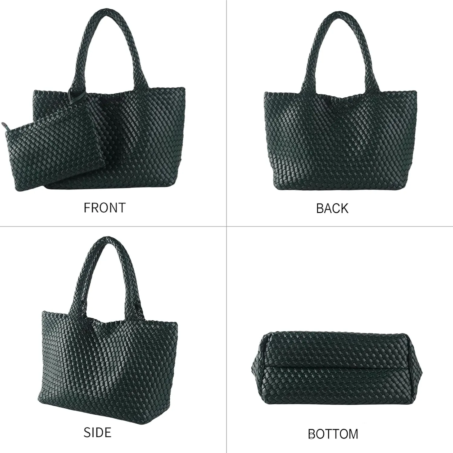 SporGenius Woven Tote Bag for Women, Vegan Leather Beach Bags with Small Purse, Large Travel Top Handle Handbags