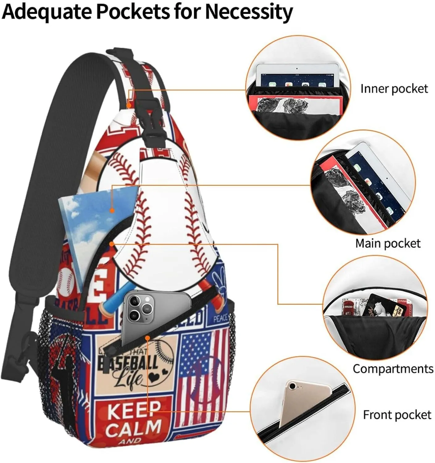 Sport Baseball Team Lovers Chest Bags Crossbody Sling Bag Shoulder Bag Travel Hiking Daypack For Men Women