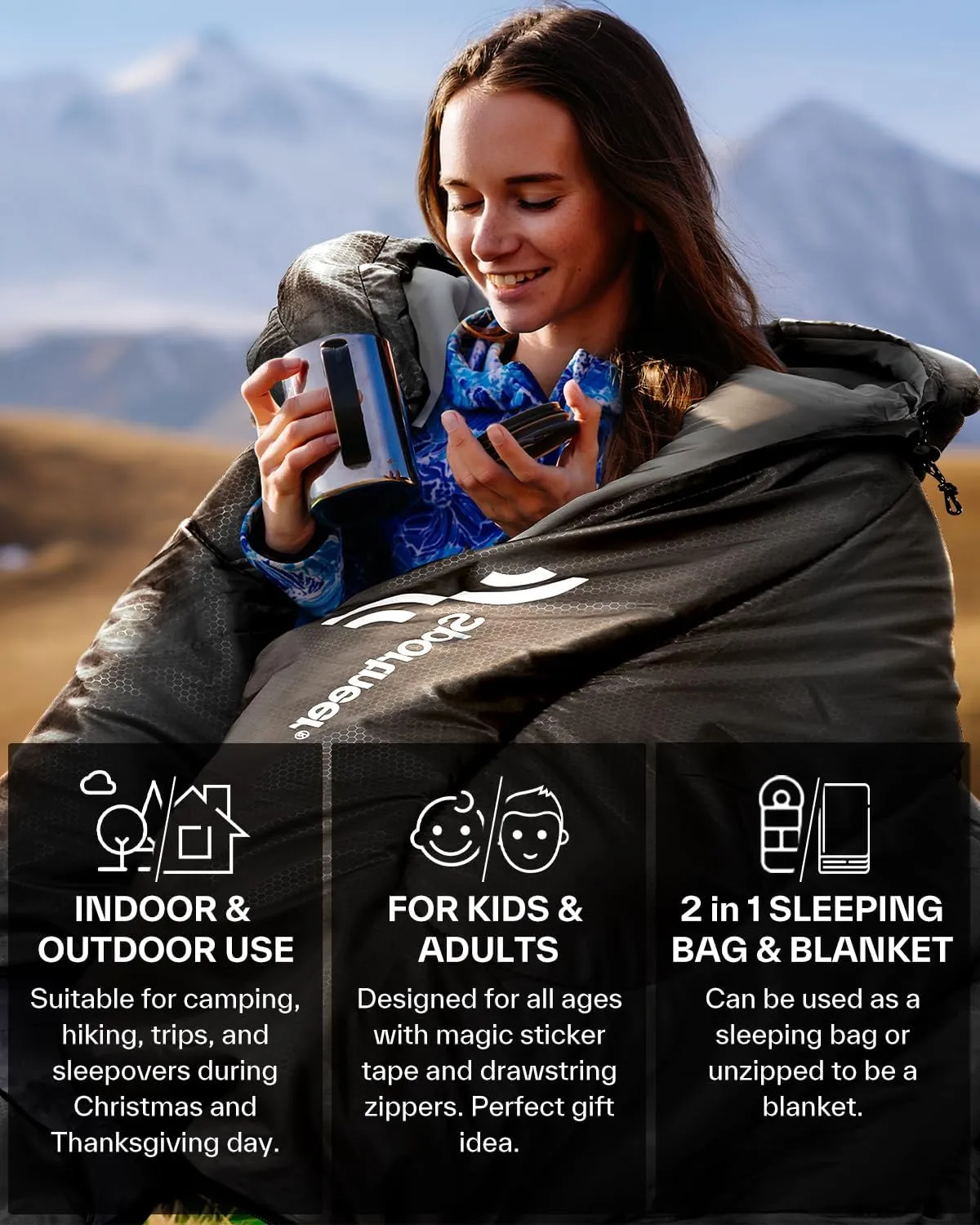 Sportneer Sleeping Bags for Adults, Warm & Cold Weather Sleeping Bag for Adults Kids Boys Girls - Lightweight Compact Camping Gear Equipment, Traveling, Backpacking, Hiking
