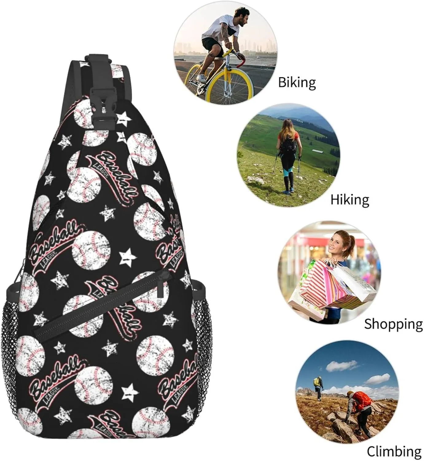 Sports Baseball Ball Chest Bags Crossbody Sling Bag Shoulder Bag Travel Hiking Daypack For Men Women