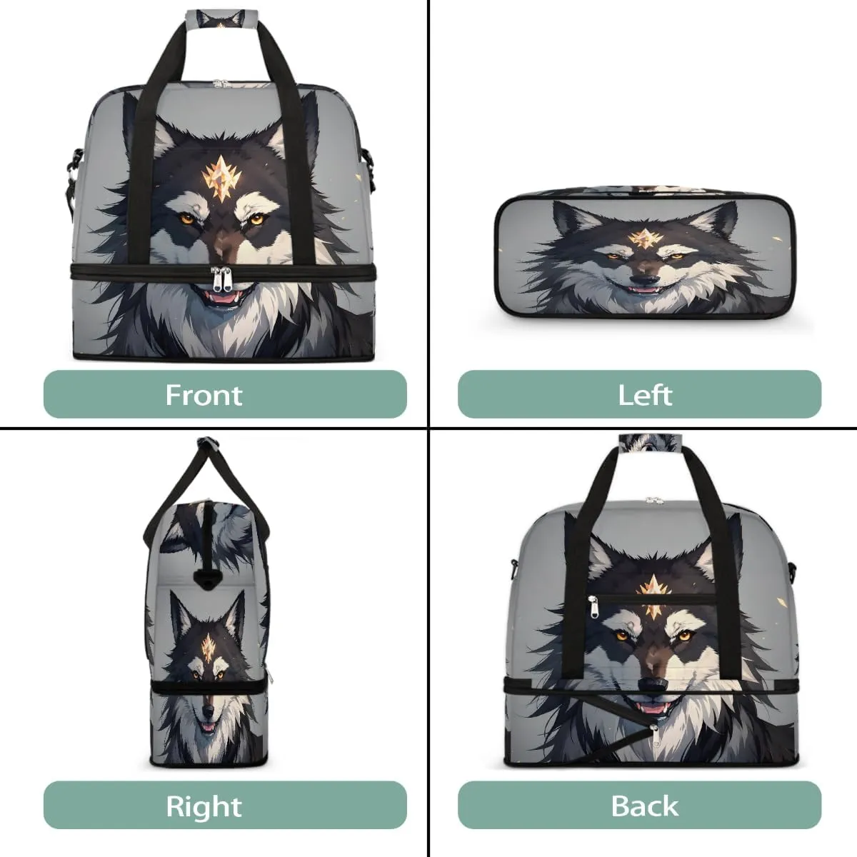Sports Gym Bag Animal Wolf Cute Large Travel Duffel Bag With Shoe Compartment Foldable Waterproof Carry-On Weekend Travel Bags for Camping Overnight Yoga Hospital Travel Bags